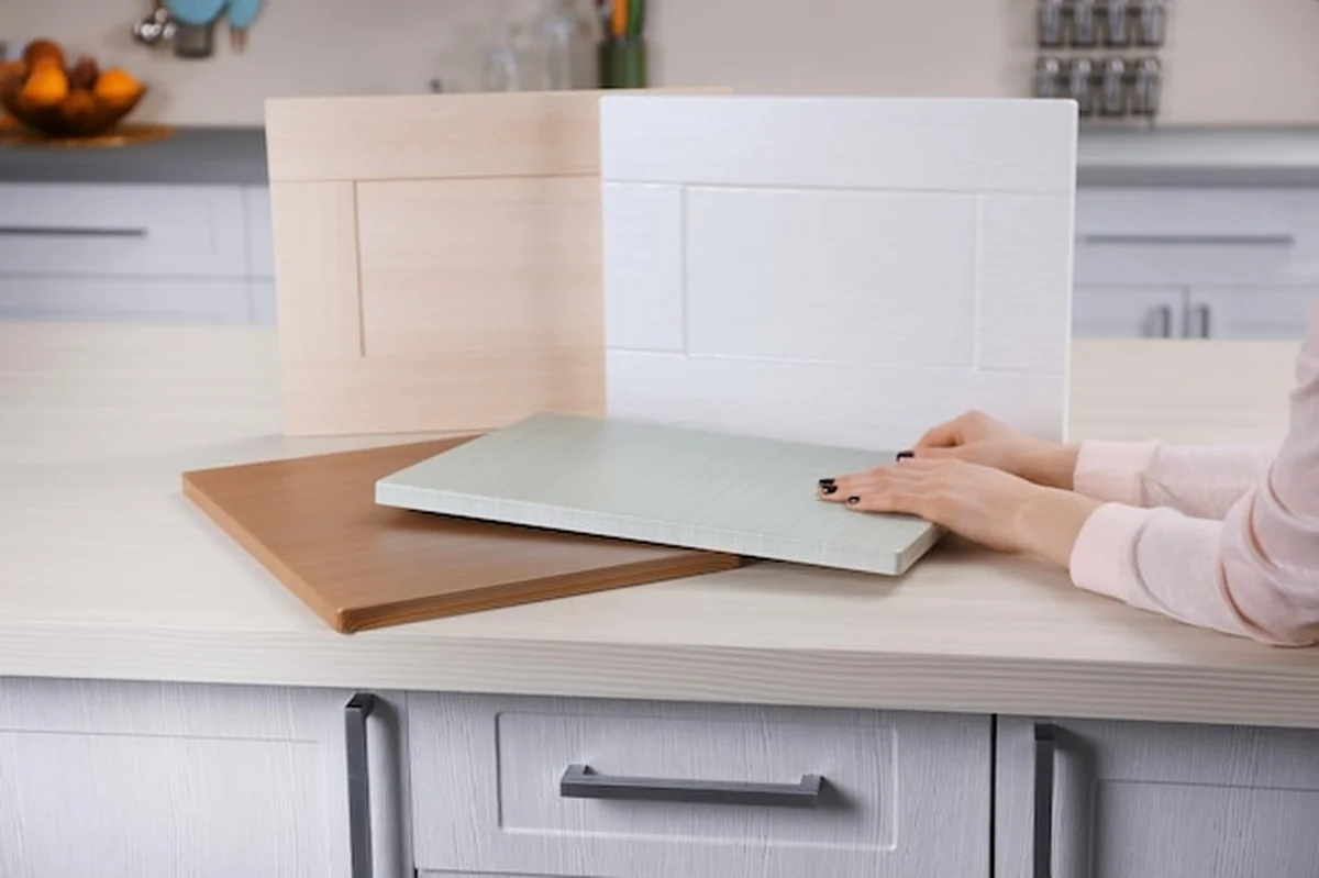 Kobiety trzymające próbki drewnianych paneli