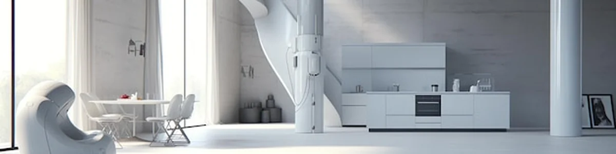 Biała klatka schodowa z uchwytem